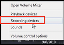 Screenshot showing recording devices selection