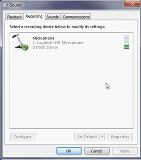 Screenshot showing no internal microphone is displaying