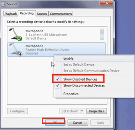 Screenshot showing show disabled device